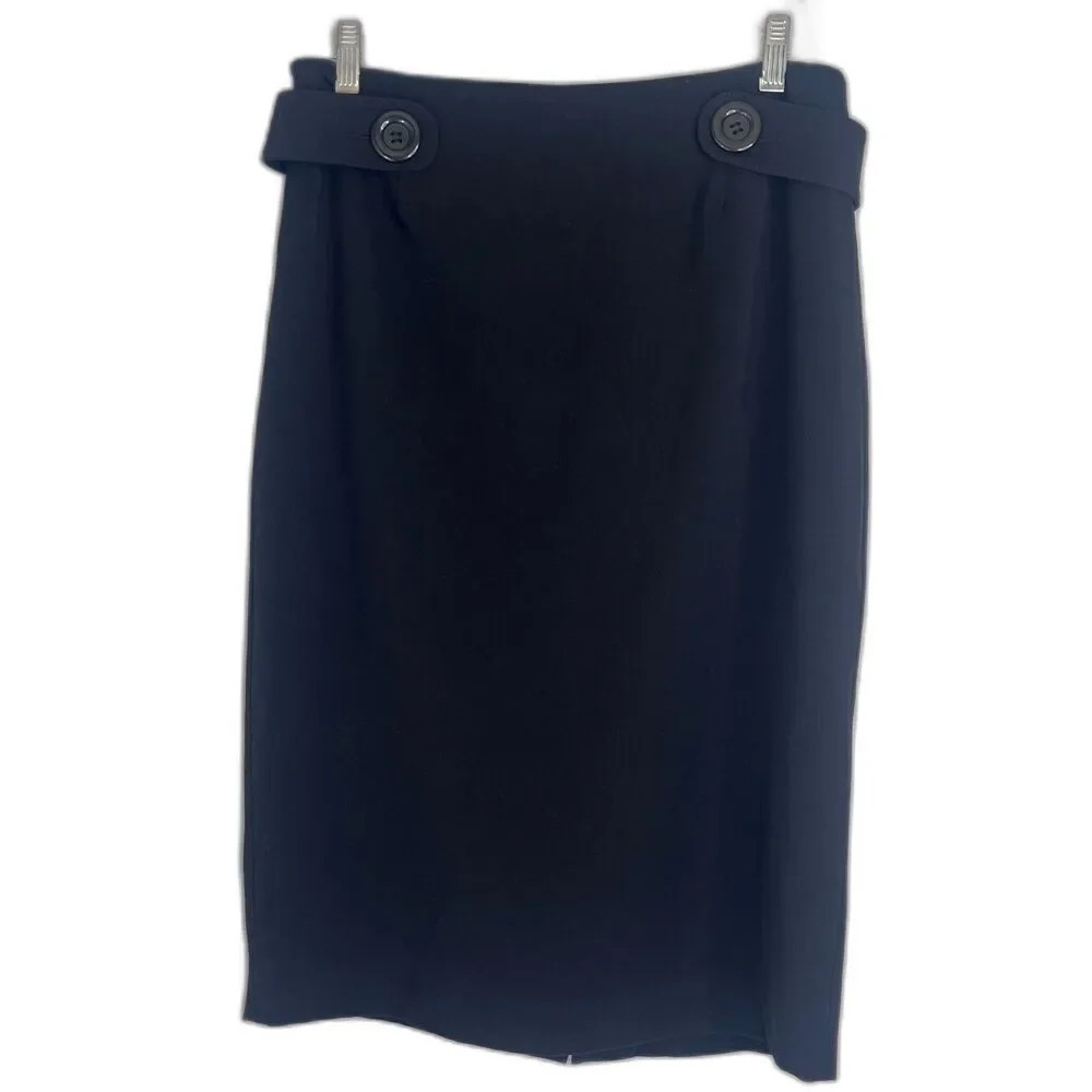 Multiples Black Midi Straight‎ Skirt w/ Waist Tabs Office Wear Basic Sz 4